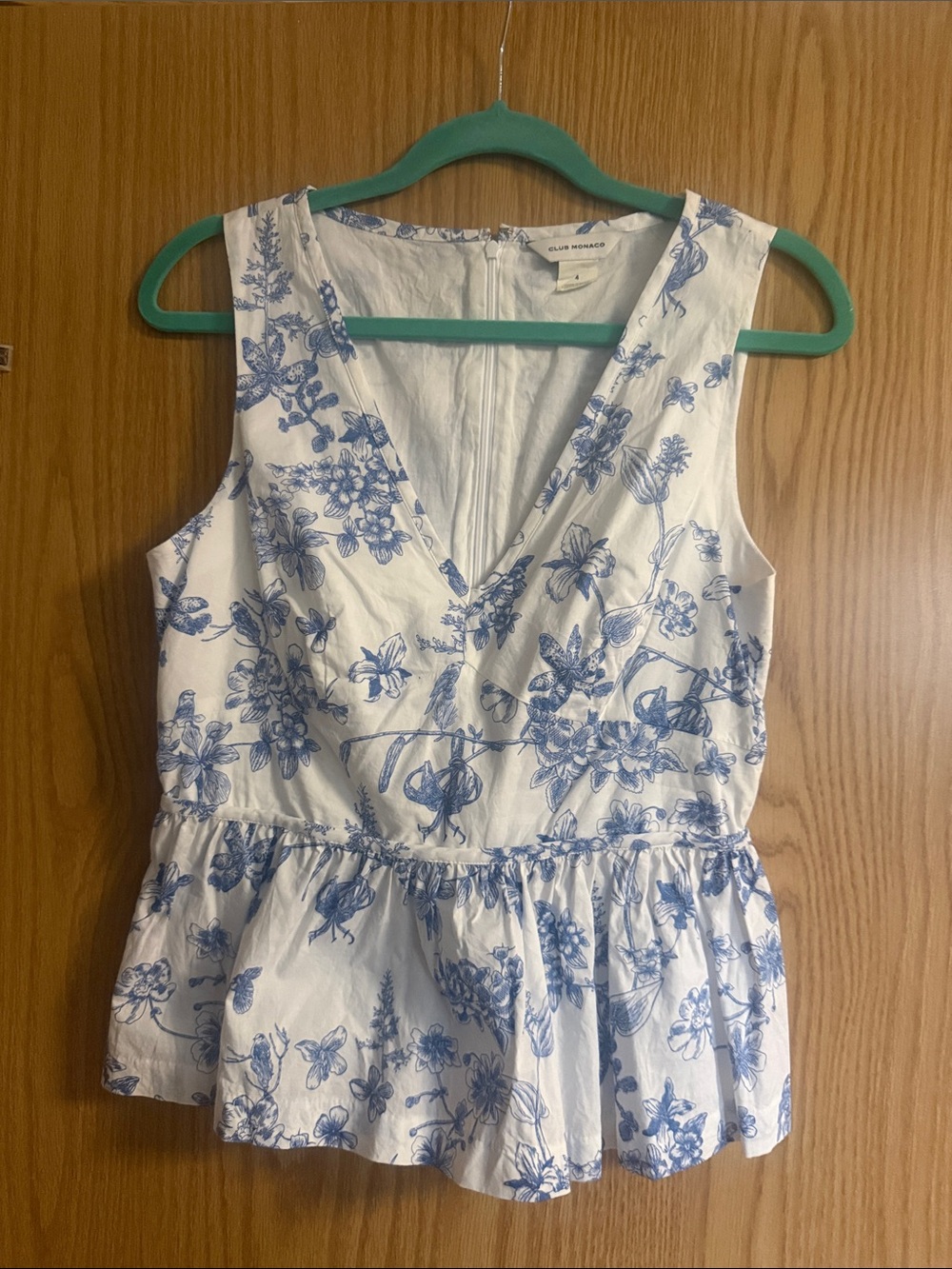 Club Monaco White and Blue Floral Peplum Camisole